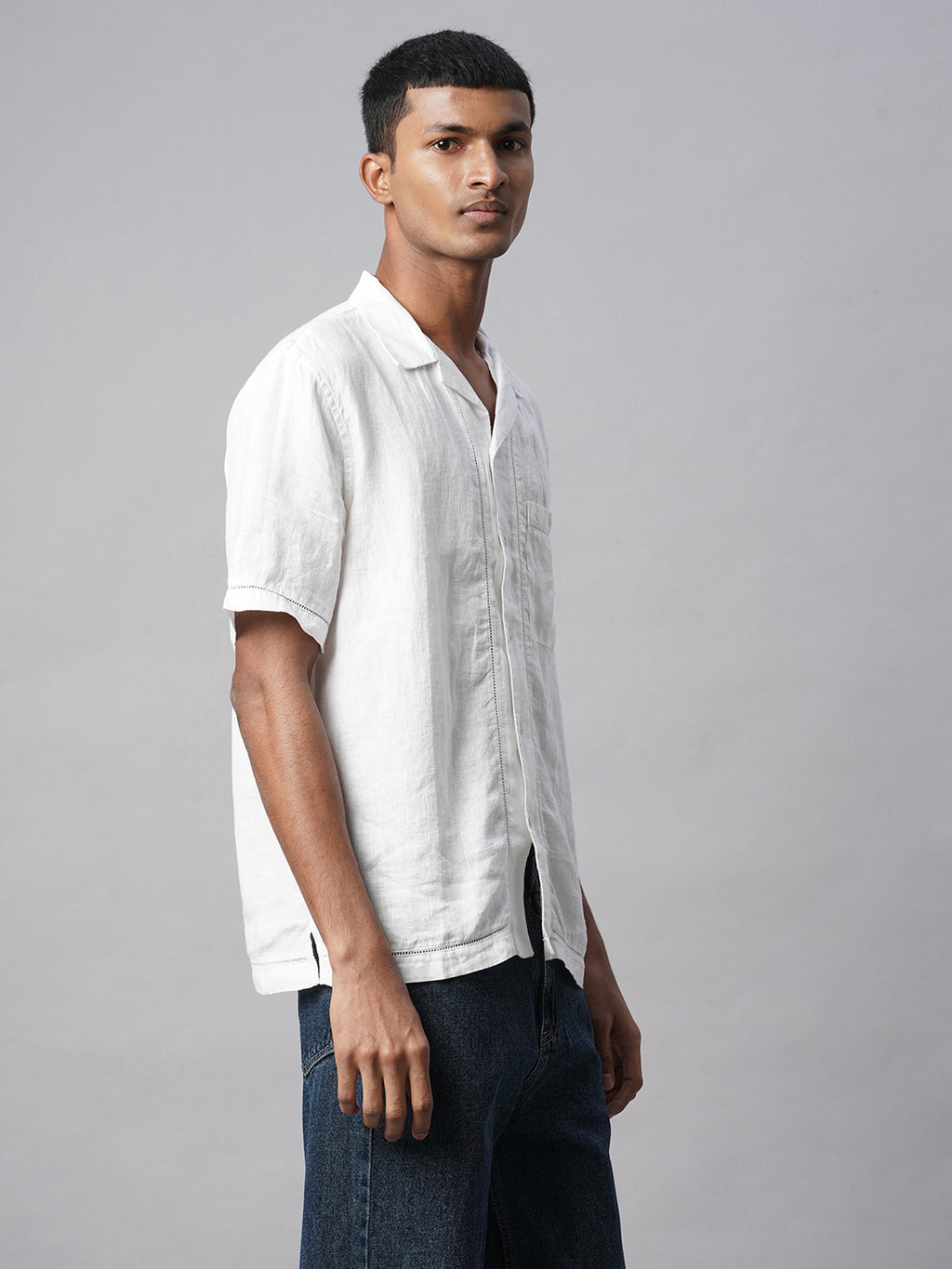 Men's White 100% Linen Regular Fit Shirt