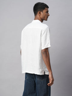 Men’s Linen Regular Fit Textured Pocket Shirt White
