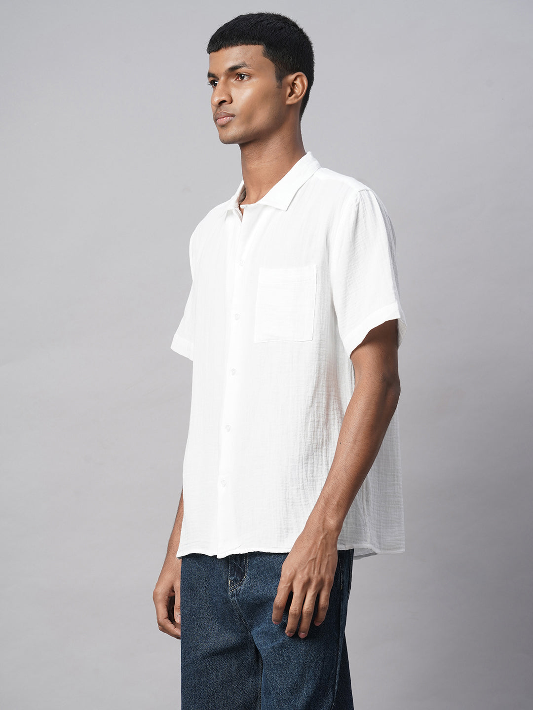 Men's White 100% Linen Regular Fit Shirt