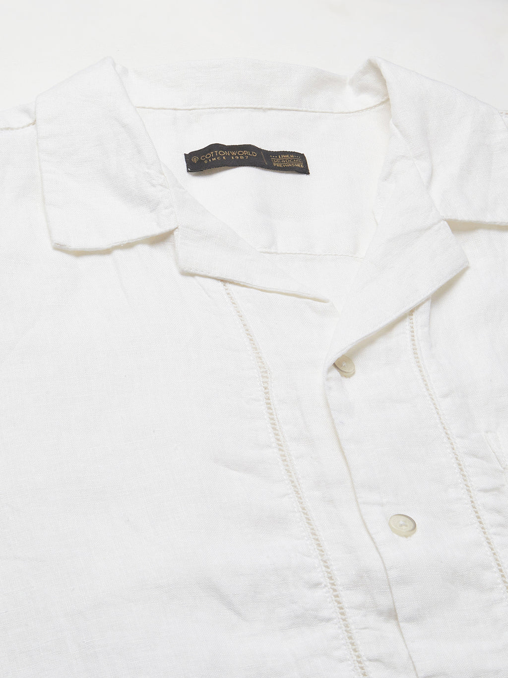 Men's White 100% Linen Regular Fit Shirt