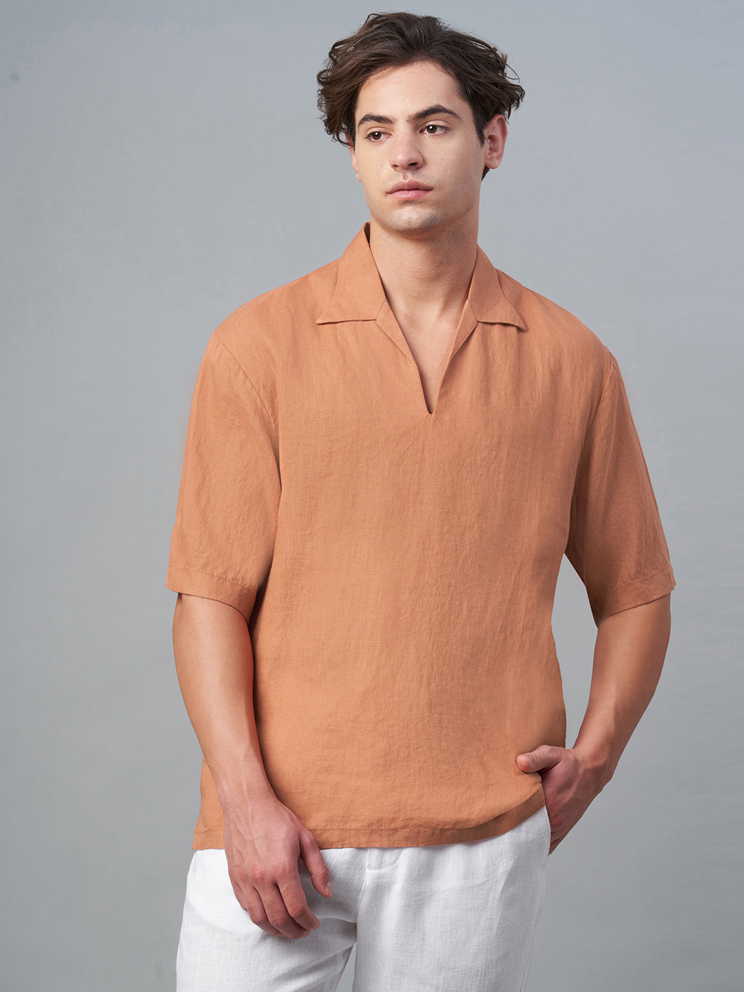 Men's Brick 100% Linen Loose Fit Shirt