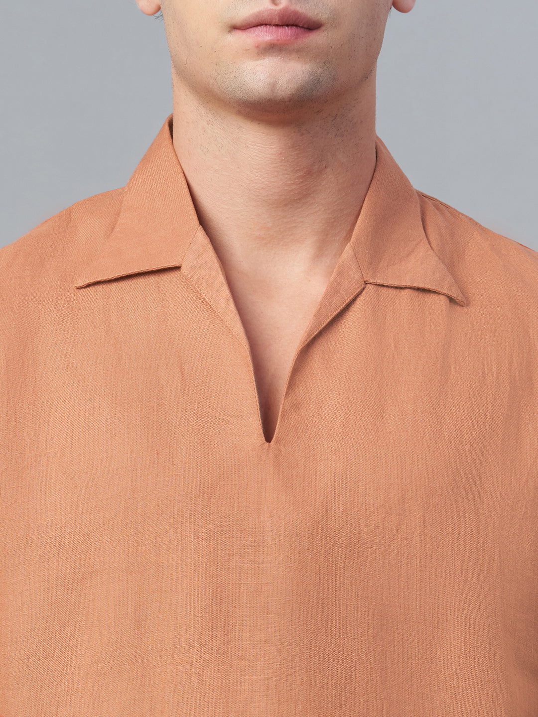 Men's Brick 100% Linen Loose Fit Shirt
