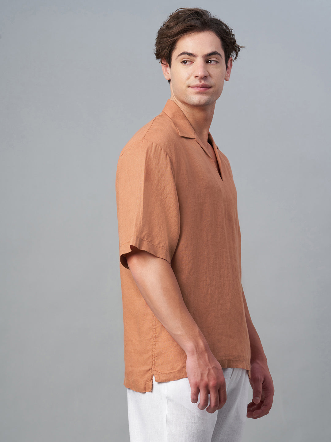 Men's Brick 100% Linen Loose Fit Shirt