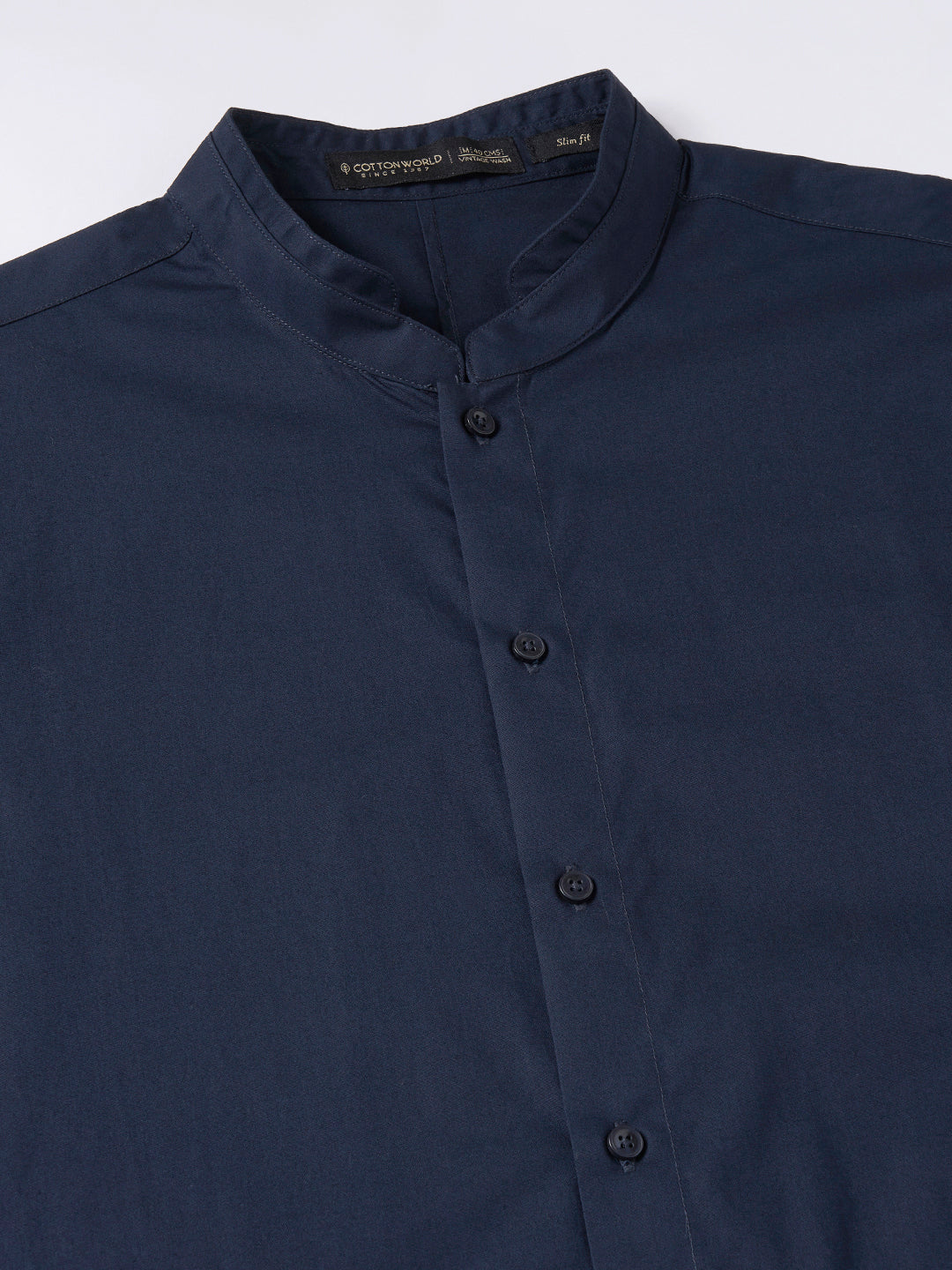Men's Navy Cotton Lycra Slim Fit Shirt