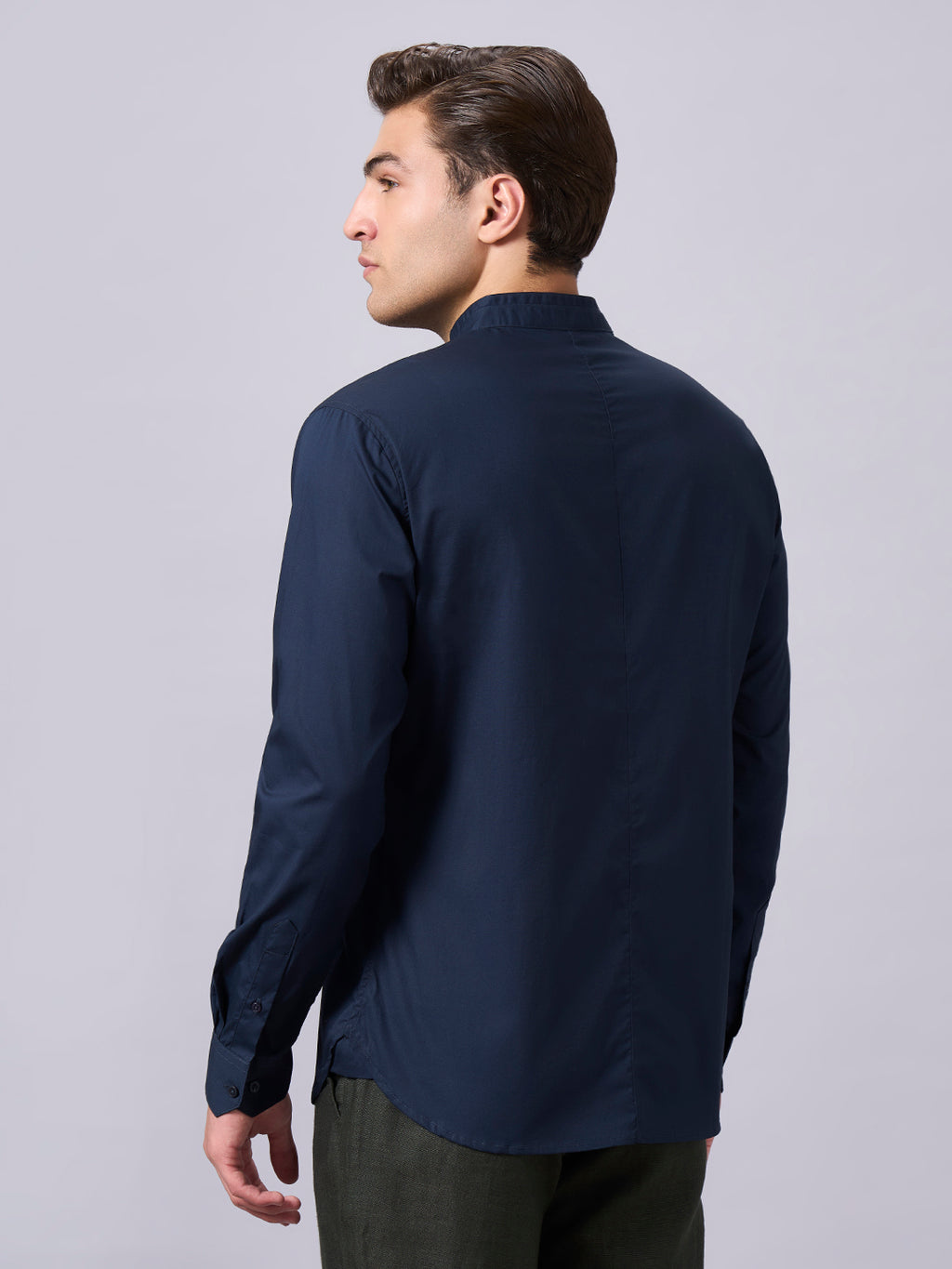 Men's Navy Cotton Lycra Slim Fit Shirt
