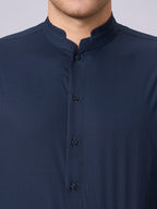 Men's Navy Cotton Lycra Slim Fit Shirt