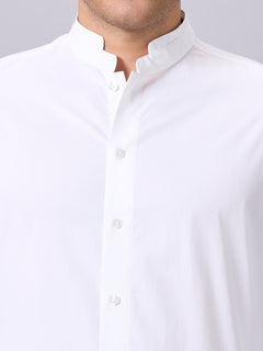 Men’s Cotton Lycra Slim Fit Band Collar Shirt White