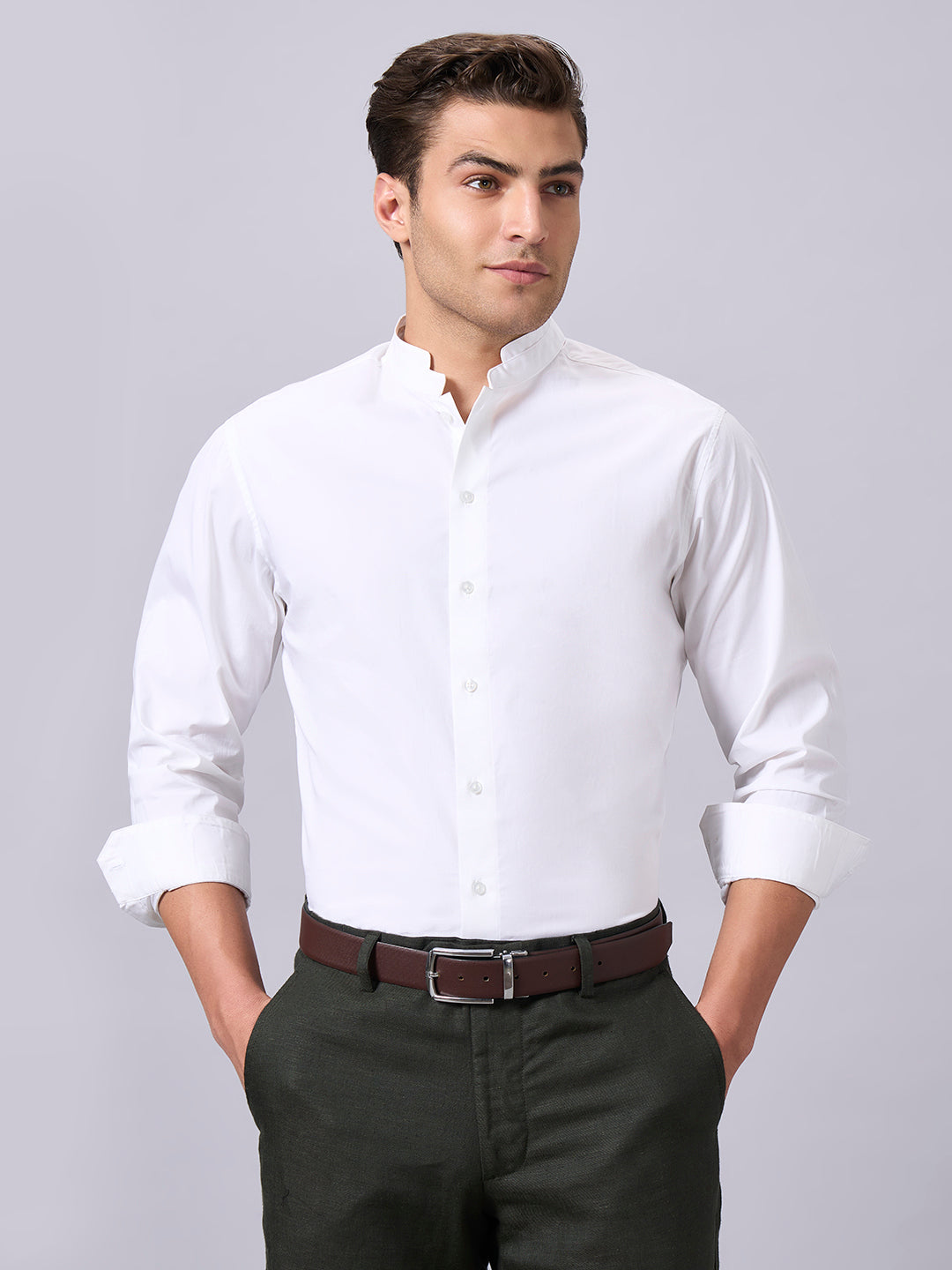 Men's White Cotton Lycra Slim Fit Shirt