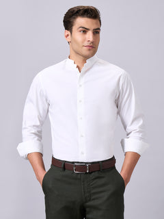 Men’s Cotton Lycra Slim Fit Band Collar Shirt White