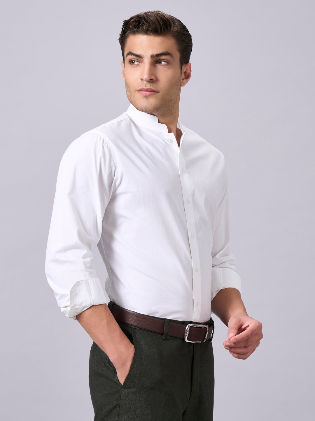 Men's White Cotton Lycra Slim Fit Shirt