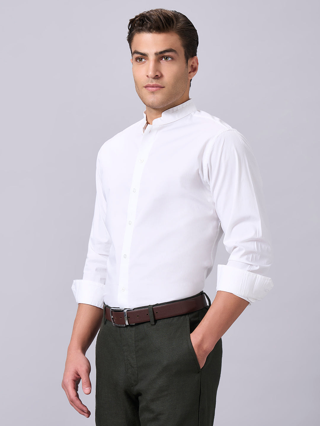 Men's White Cotton Lycra Slim Fit Shirt