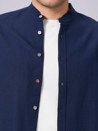 Men's Navy Linen Cotton Regular Fit Shirt