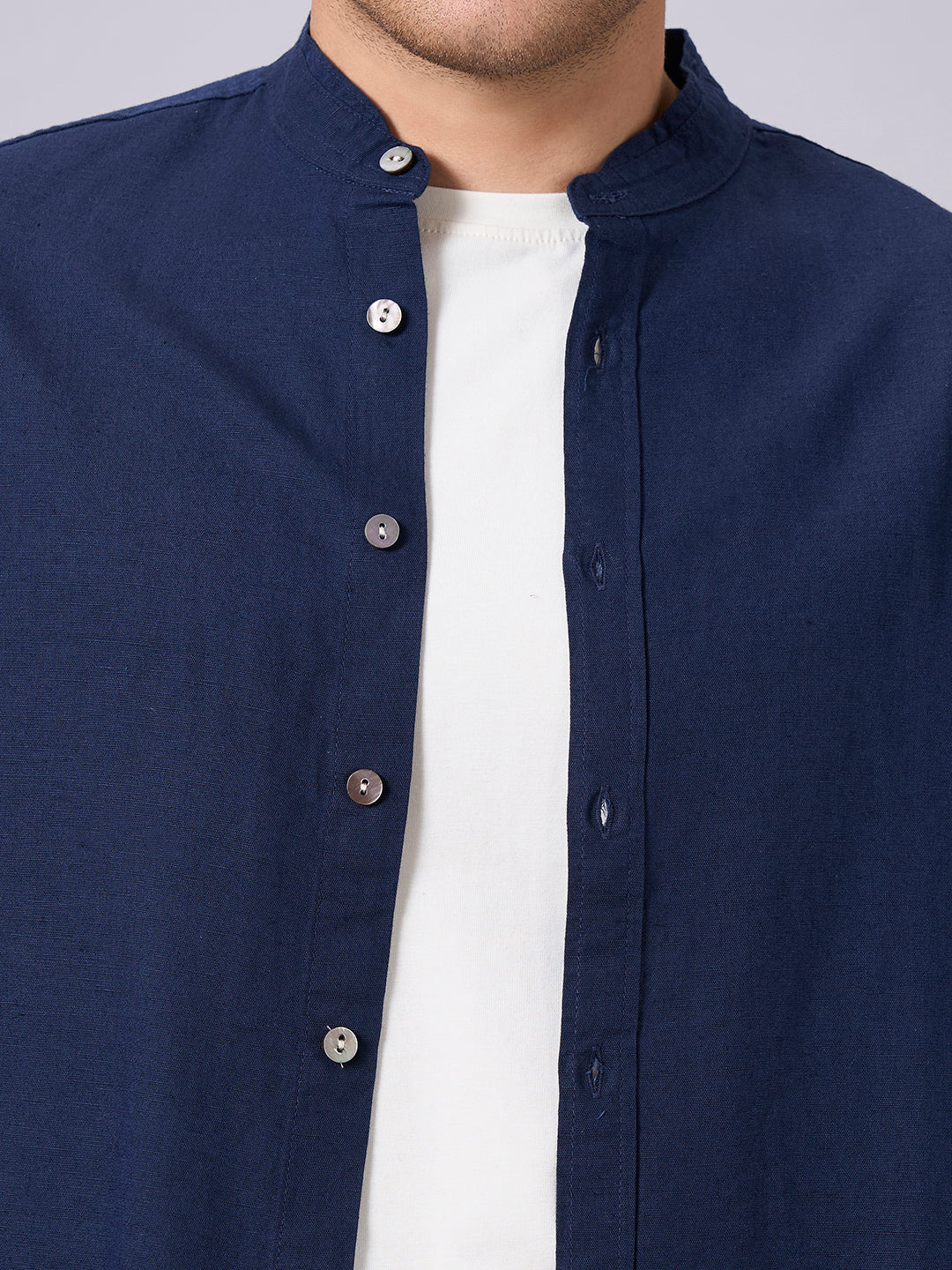 Men's Navy Linen Cotton Regular Fit Shirt