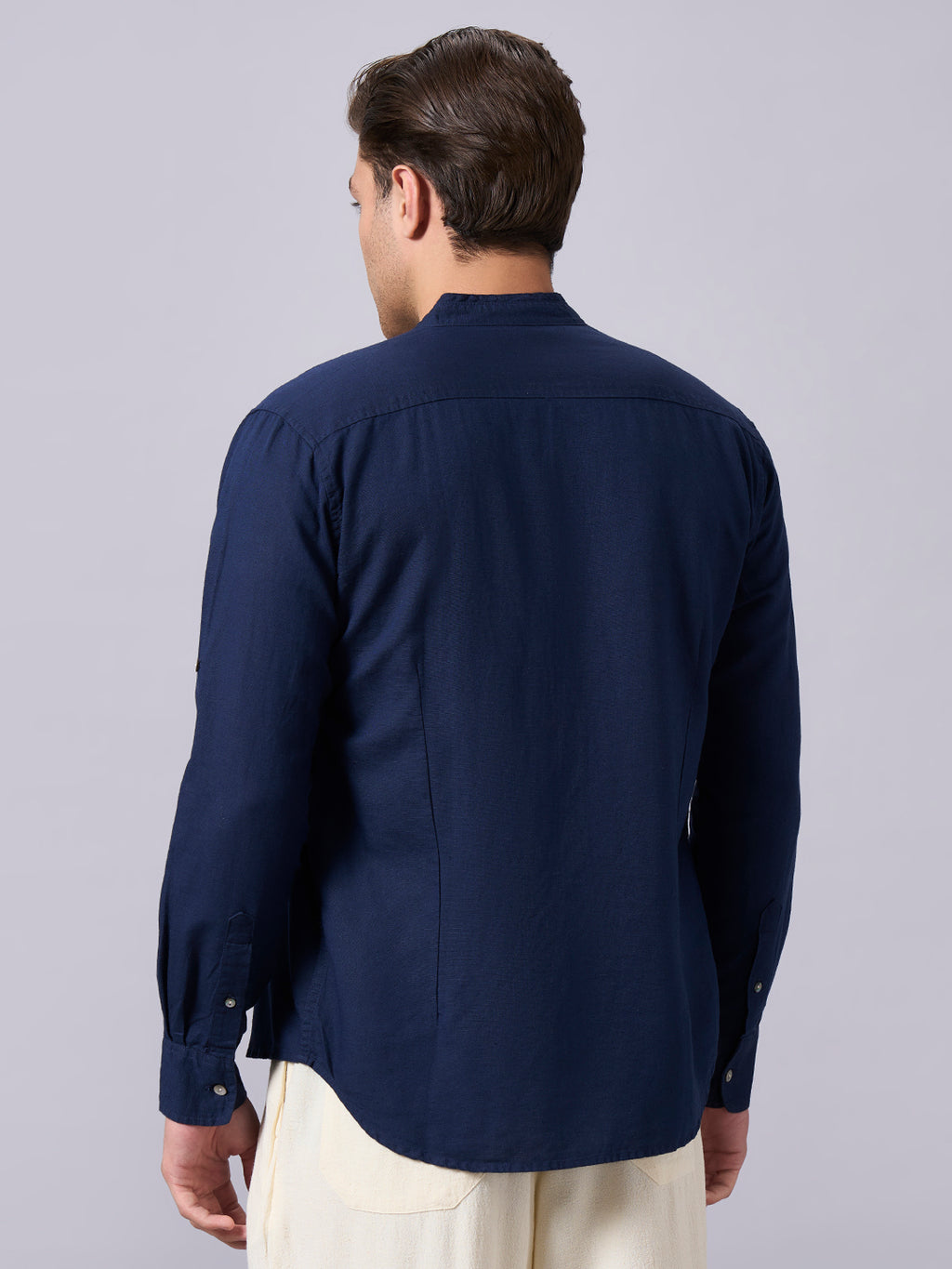Men's Navy Linen Cotton Regular Fit Shirt
