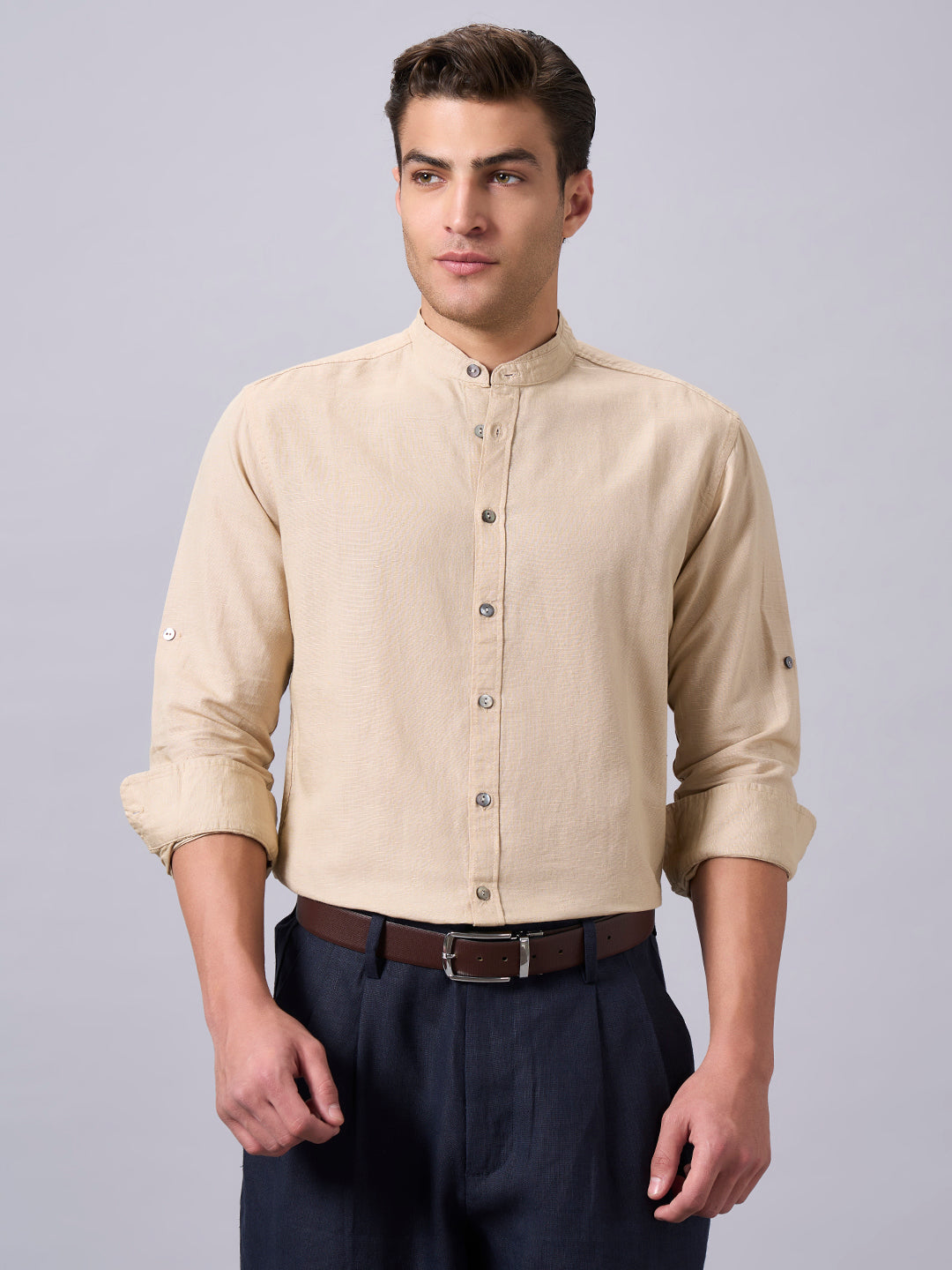 Men's Sand Linen Cotton Regular Fit Shirt