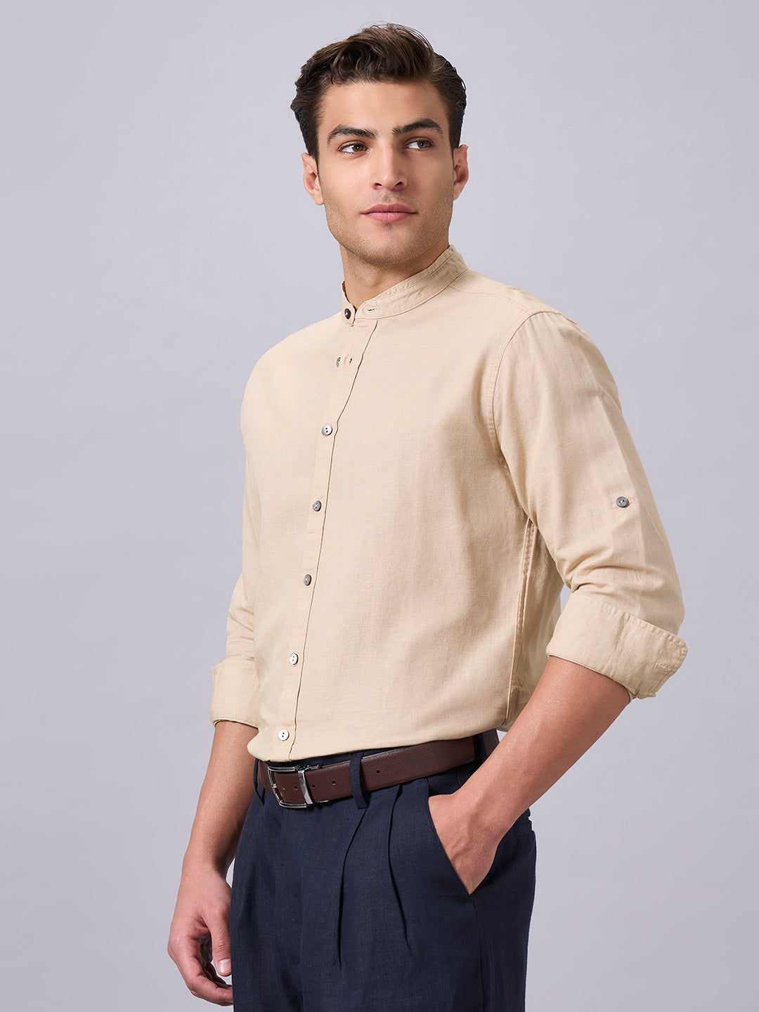 Men's Sand Linen Cotton Regular Fit Shirt