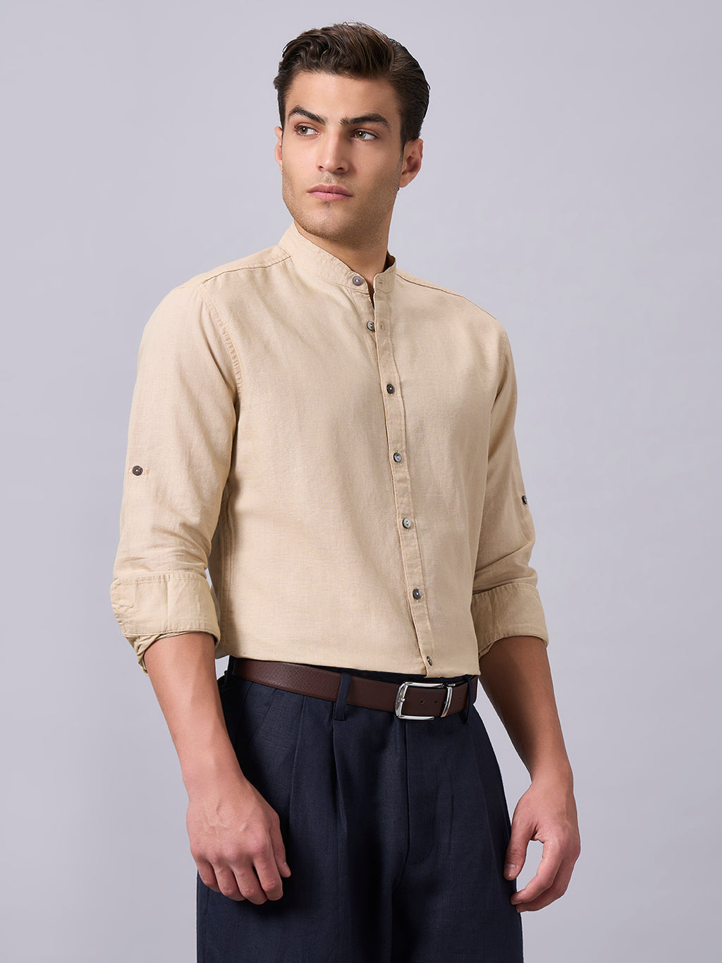 Men's Sand Linen Cotton Regular Fit Shirt