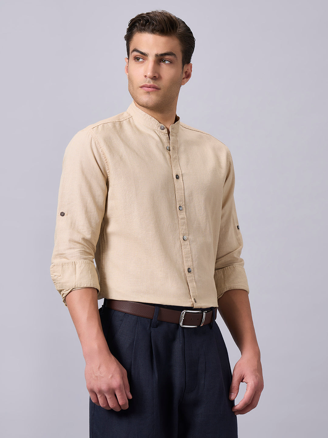 Men's Sand Linen Cotton Regular Fit Shirt