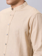 Men's Sand Linen Cotton Regular Fit Shirt