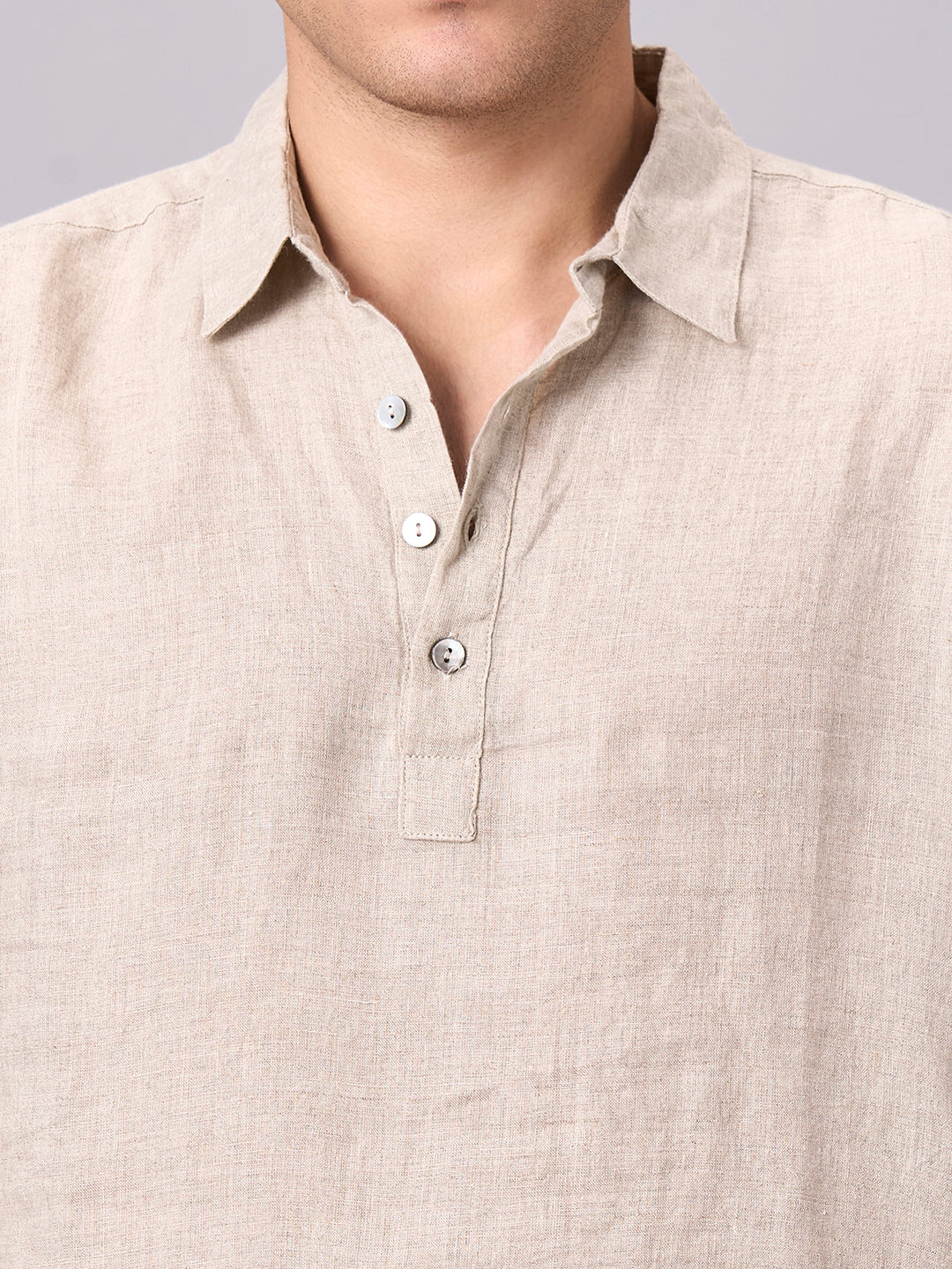 Men's Natural 100% Linen Regular Fit Shirt