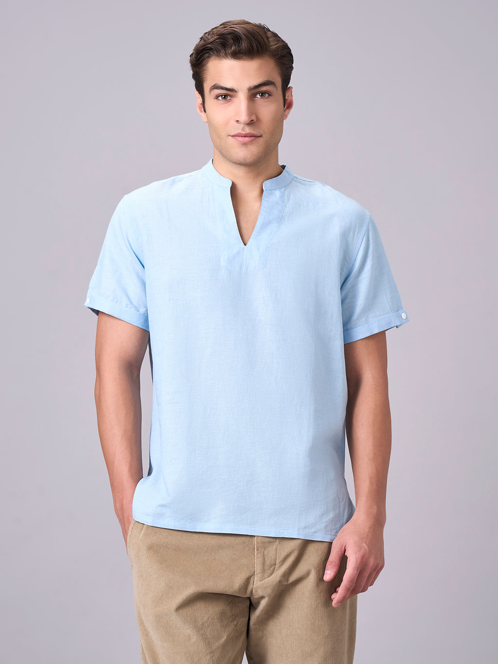 Men's Sky Linen Cotton Regular Fit Kurta Shirt
