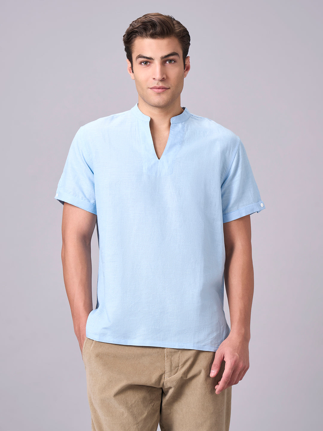 Men's Sky Linen Cotton Regular Fit Kurta Shirt