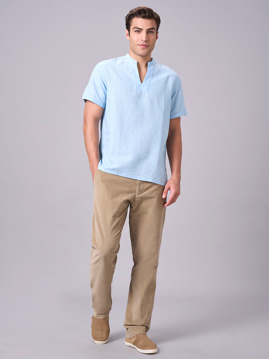 Men's Sky Linen Cotton Regular Fit Kurta Shirt