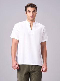 Men's Linen Cotton Regular Fit Kurta Shirt White
