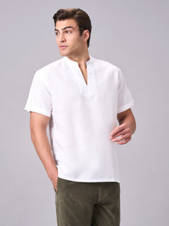 Men's Linen Cotton Regular Fit Kurta Shirt White