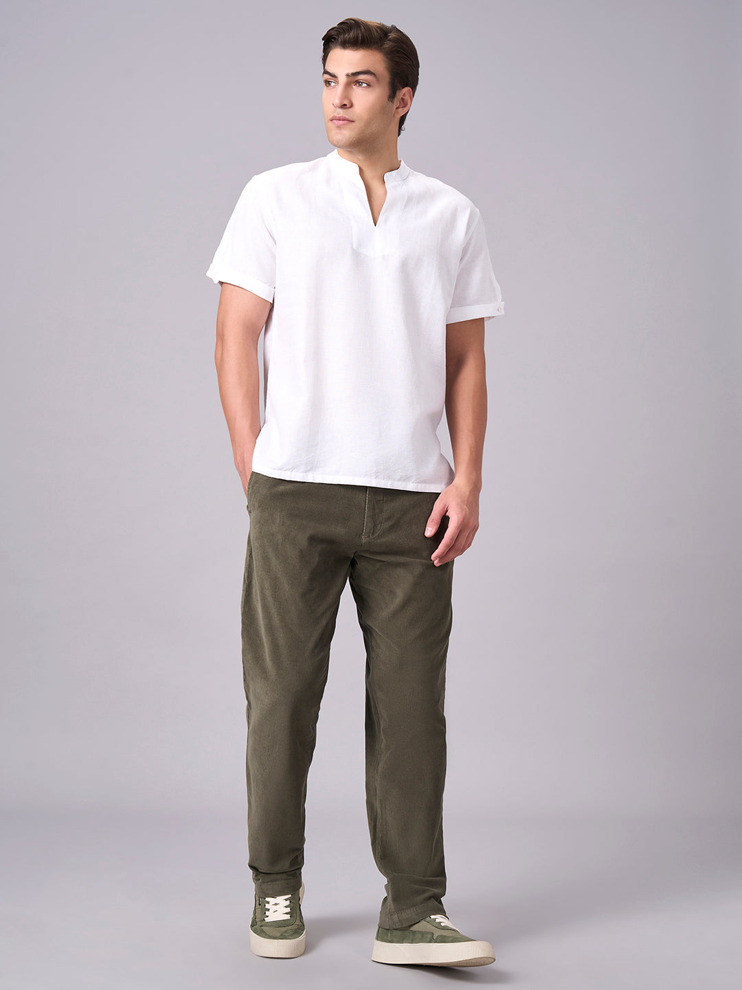Men's White Linen Cotton Regular Fit Kurta Shirt