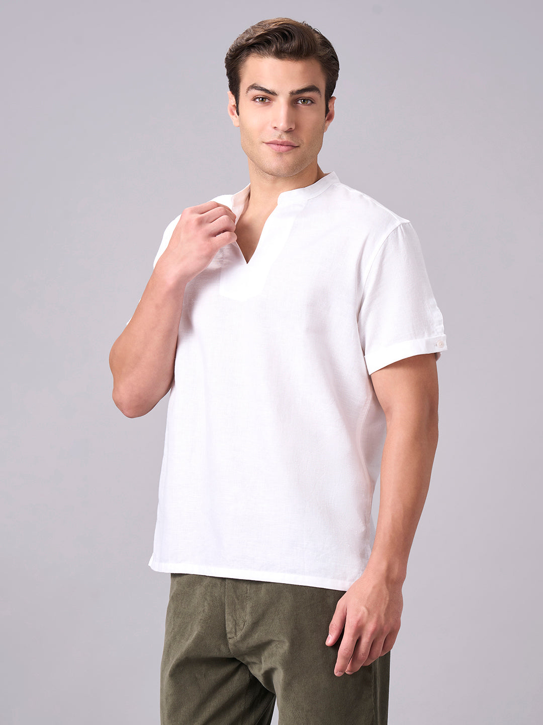 Men's White Linen Cotton Regular Fit Kurta Shirt
