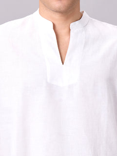 Men's Linen Cotton Regular Fit Kurta Shirt White