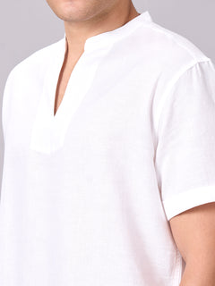 Men's Linen Cotton Regular Fit Kurta Shirt White