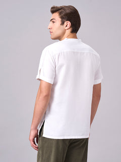 Men's Linen Cotton Regular Fit Kurta Shirt White