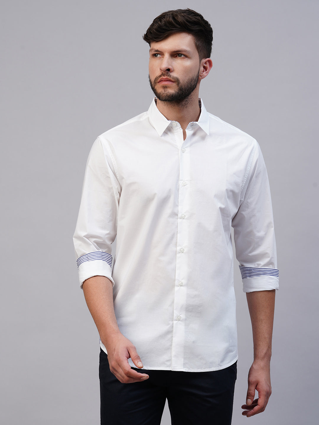 Men's White Cotton Slim Fit shirt