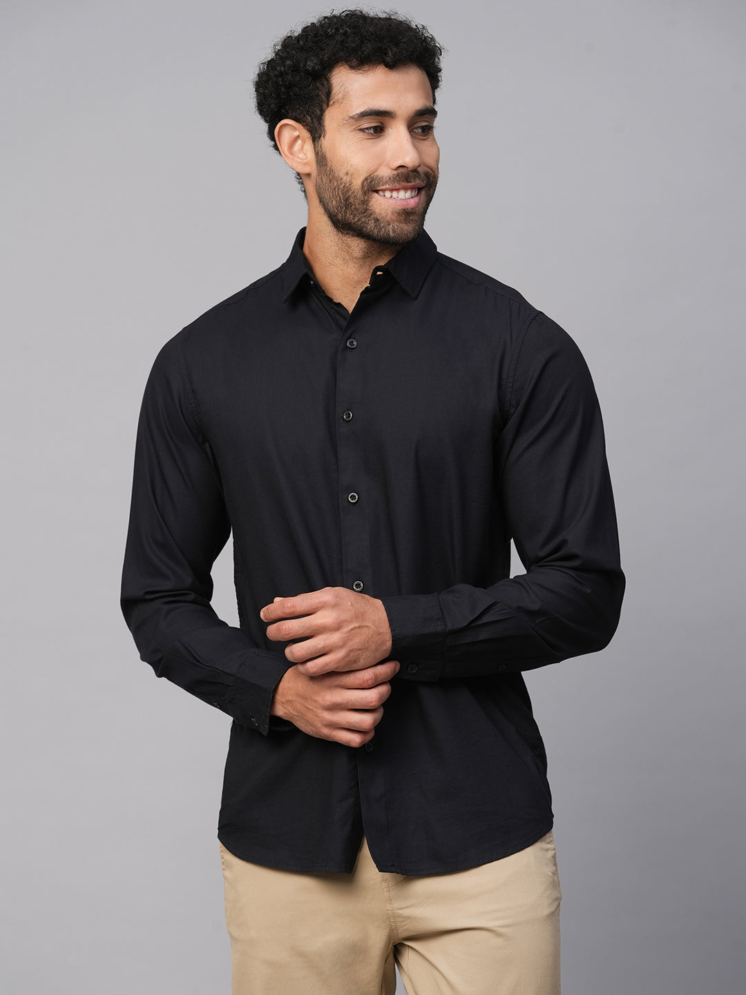 Men's Cotton Modal Black Slim Fit Shirt