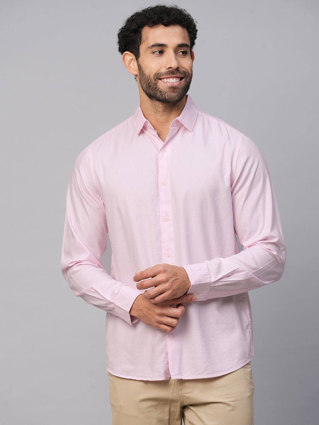 Men's Cotton Modal Pink Slim Fit Shirt