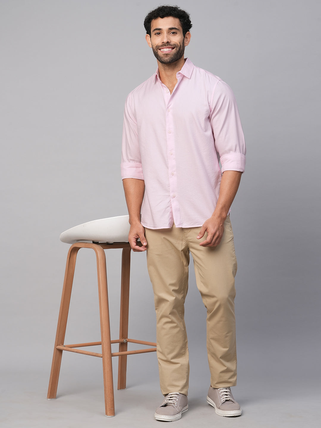 Men's Pink Cotton Modal Slim Fit Shirt