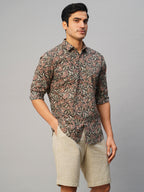 Men's Cotton Hand Block Printed Slim Fit Grey Shirt