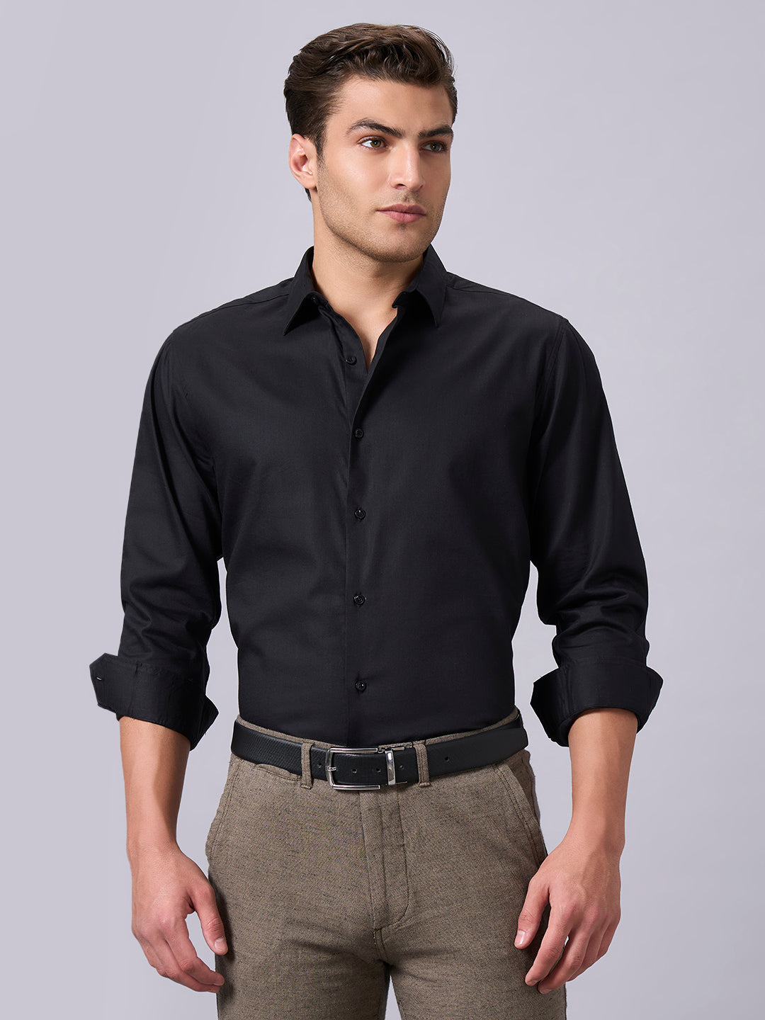 Men's Black 100% Cotton Slim Fit Shirt