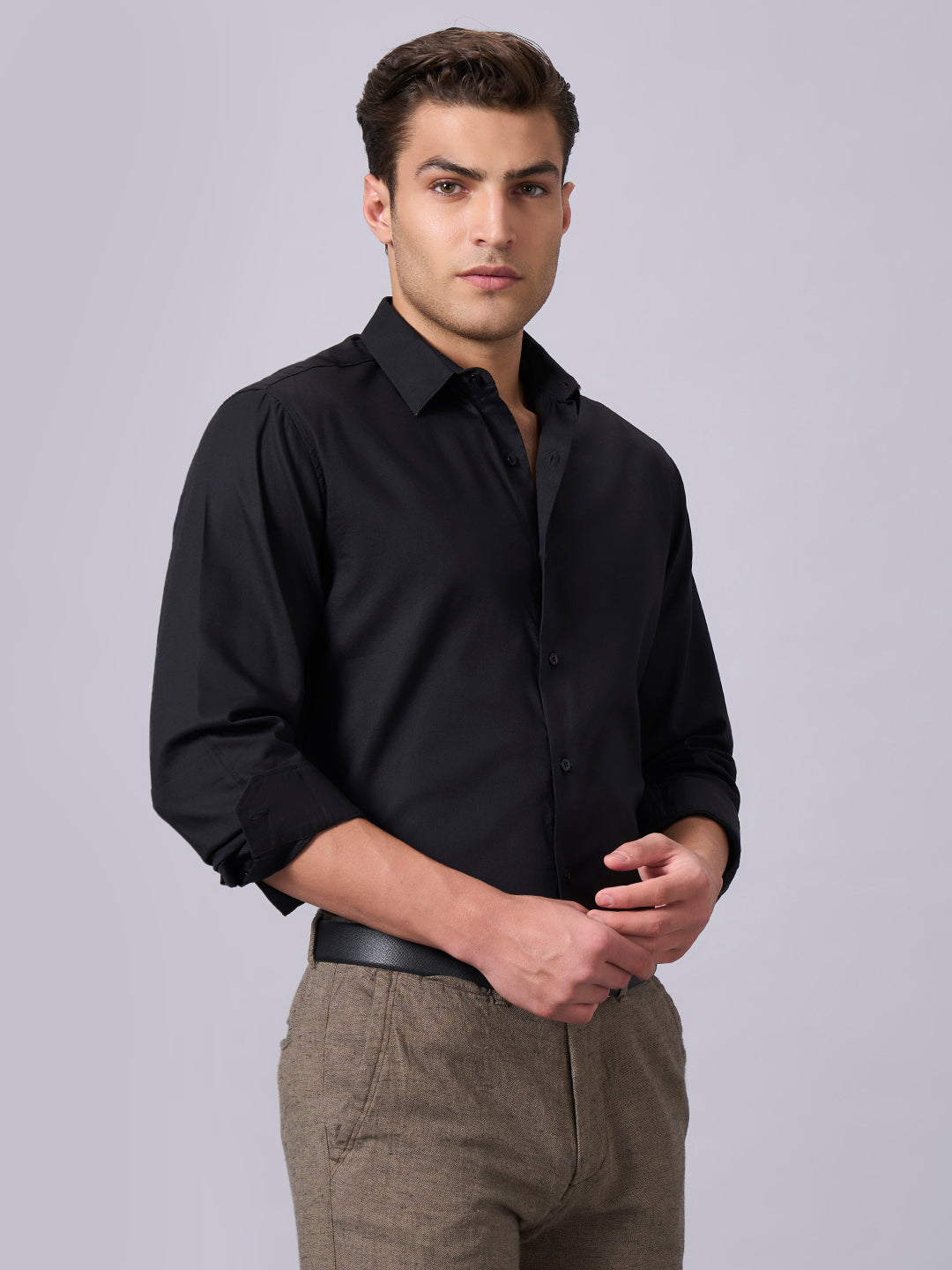 Men's Black 100% Cotton Slim Fit Shirt