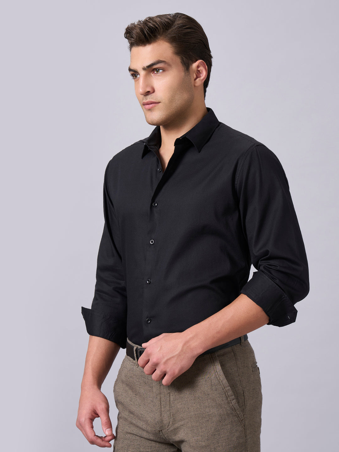Men's Black 100% Cotton Slim Fit Shirt