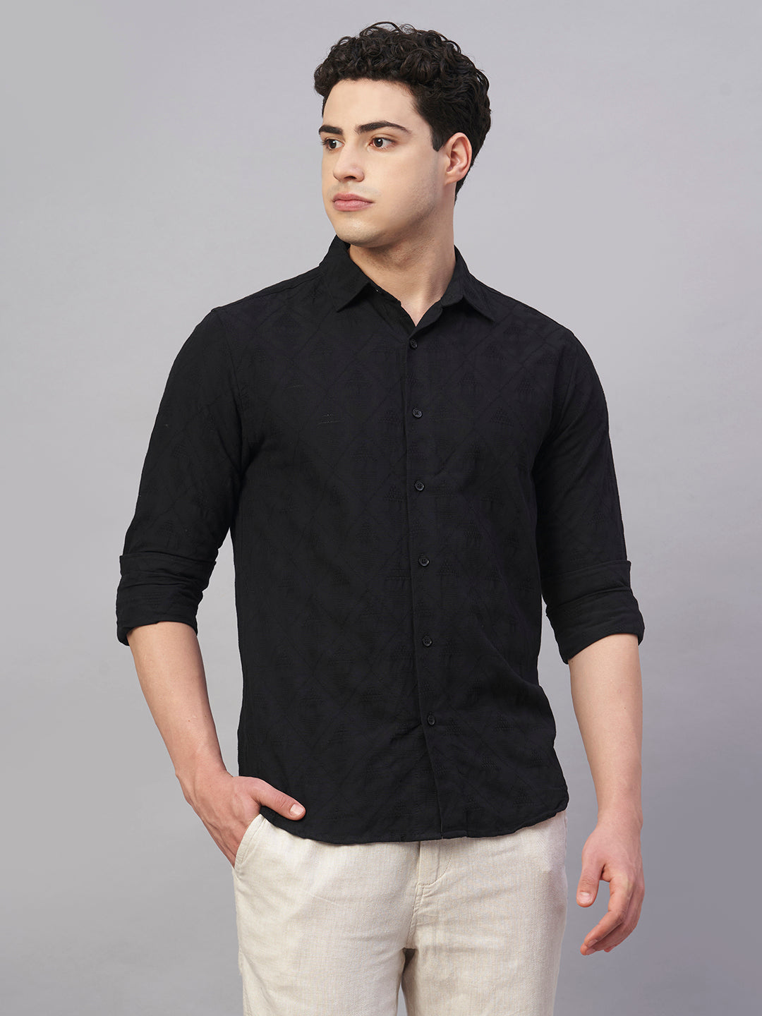 Men's Black 100% Cotton Slim Fit Shirt