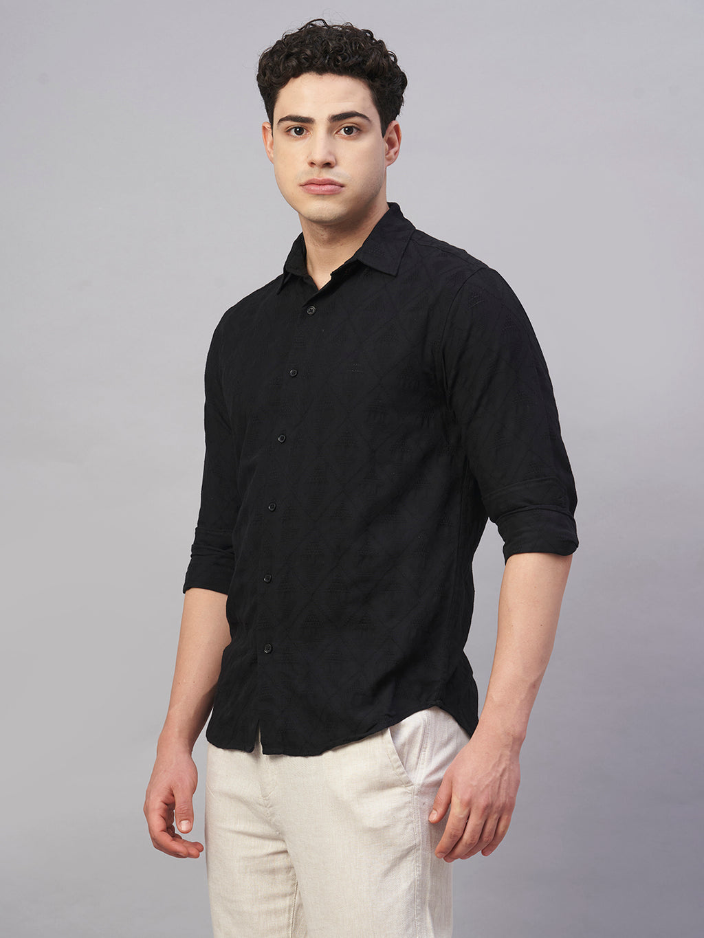 Men's Black 100% Cotton Slim Fit Shirt