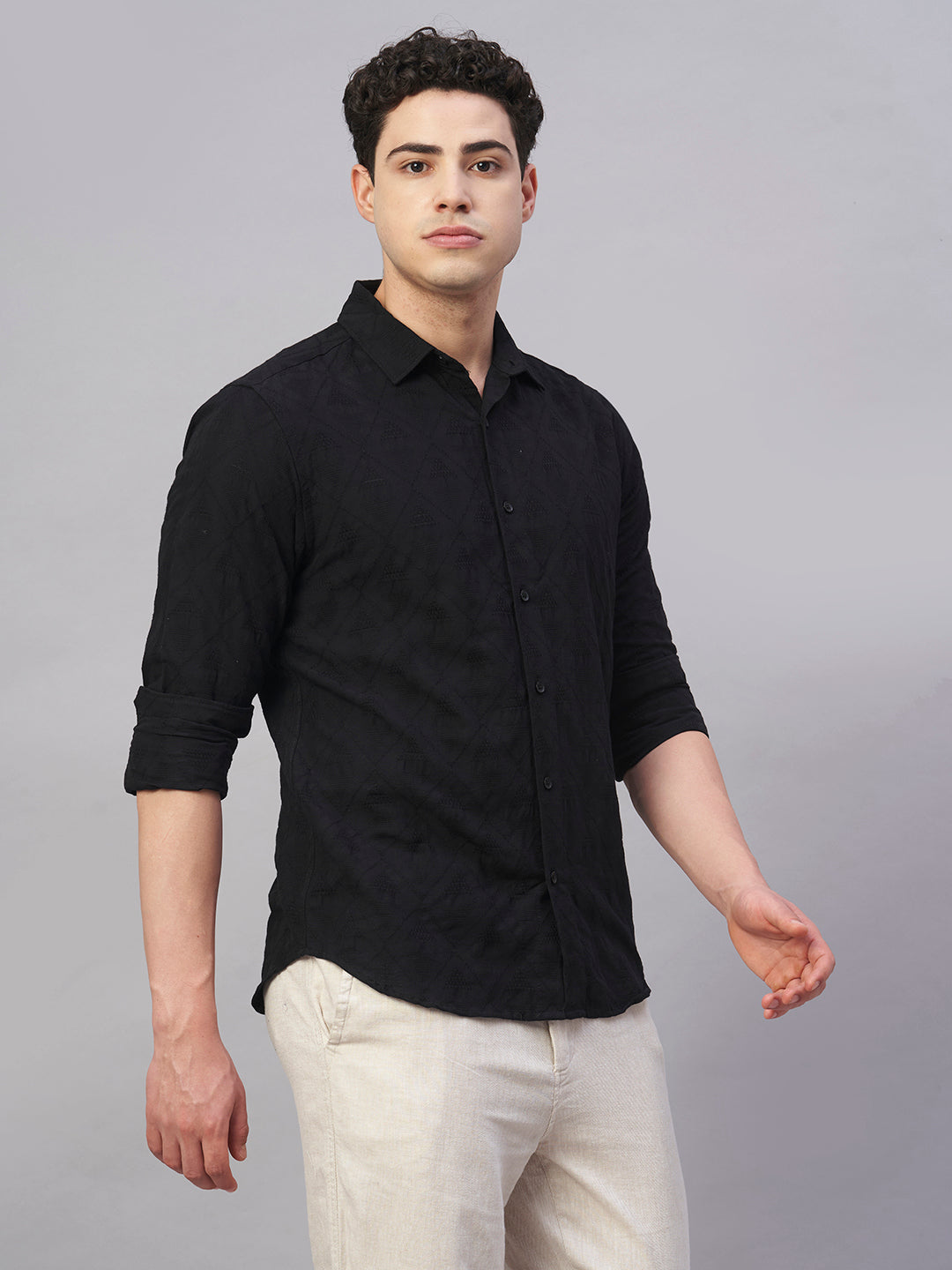 Men's Black 100% Cotton Slim Fit Shirt