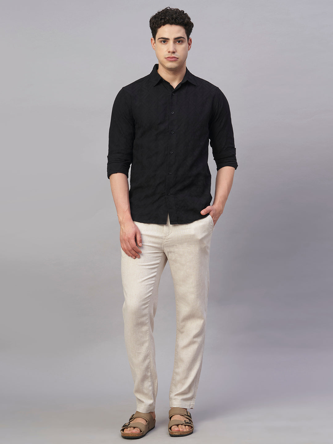 Men's Black 100% Cotton Slim Fit Shirt