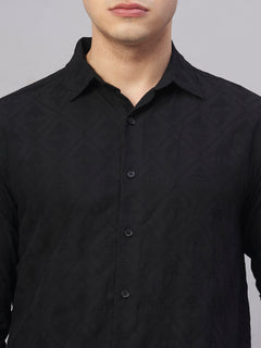 Men’s Cotton Slim Fit Jacquard Shirt Black