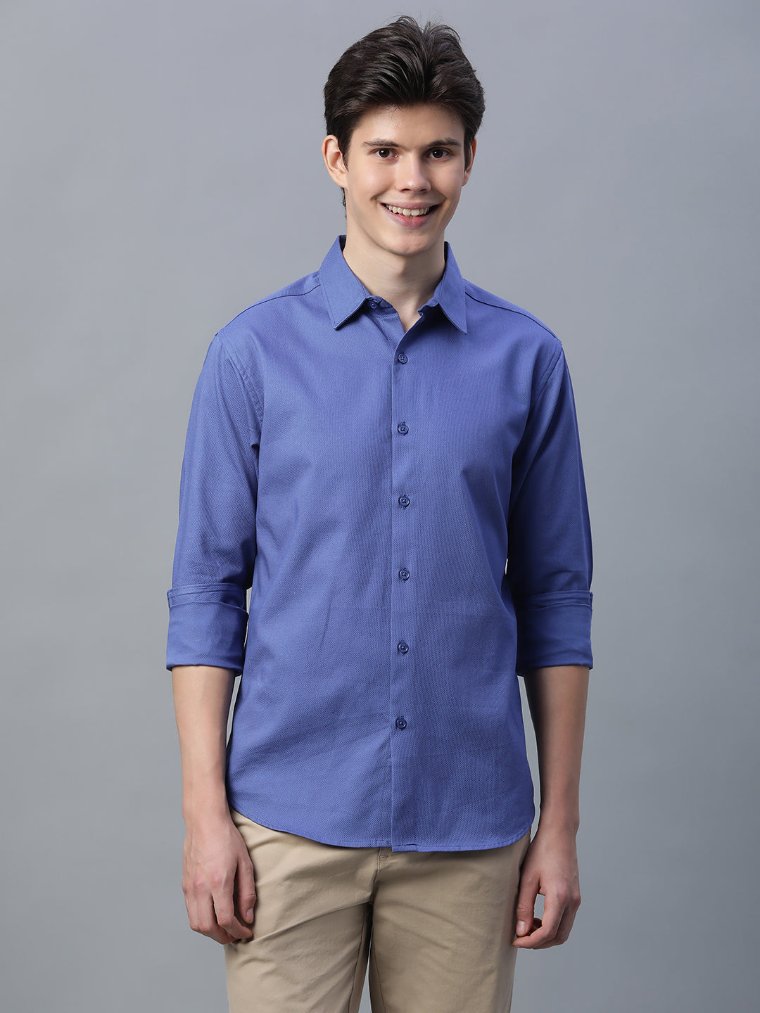 Men's Blue 100% Cotton Slim Fit Shirt