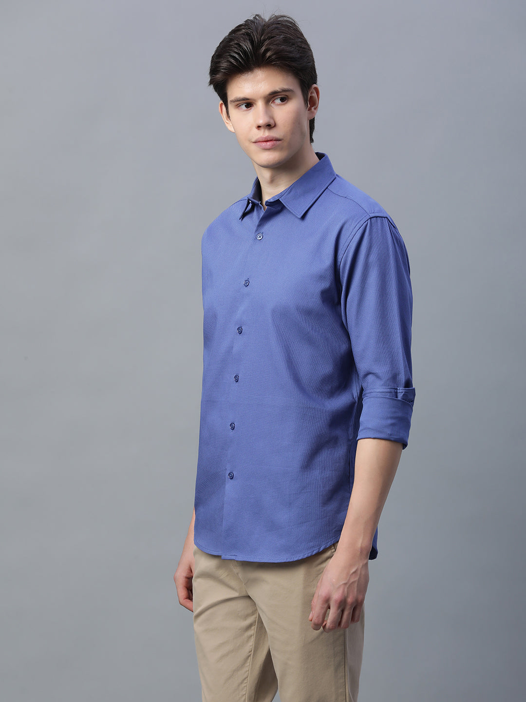 Men's Blue 100% Cotton Slim Fit Shirt
