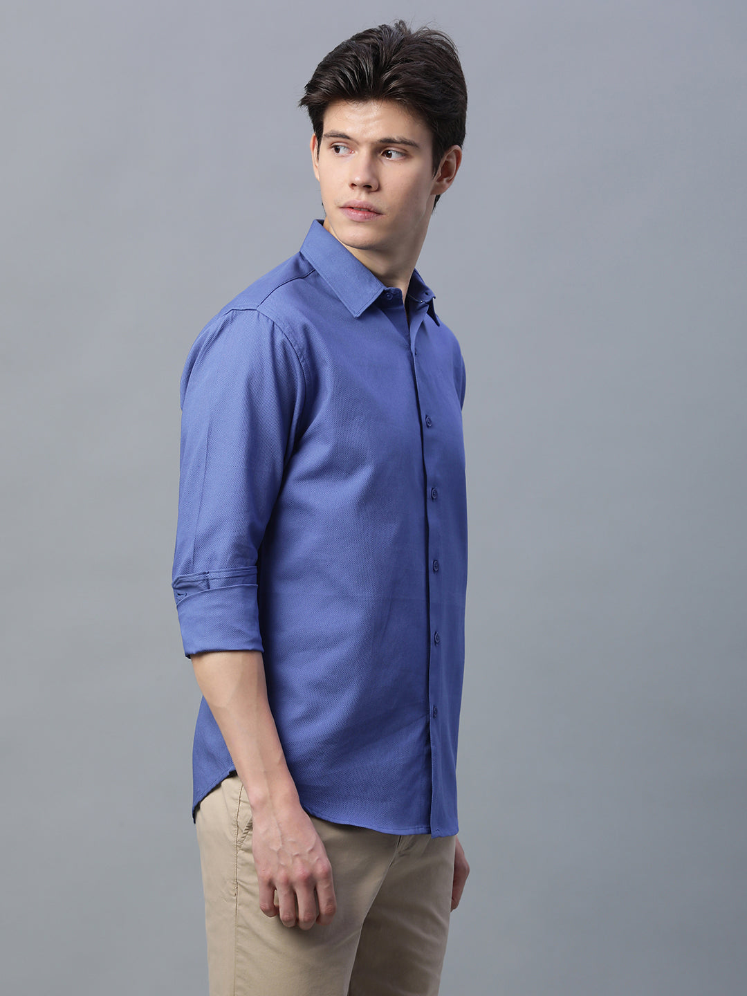 Men's Blue 100% Cotton Slim Fit Shirt